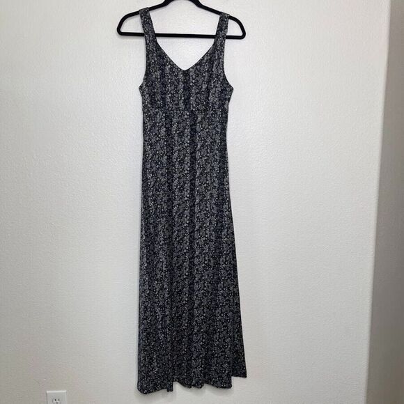 Vintage Maxi Dress Medium Black Micro Floral Whimsigoth Dark Romantic Aesthetic - Picture 1 of 11